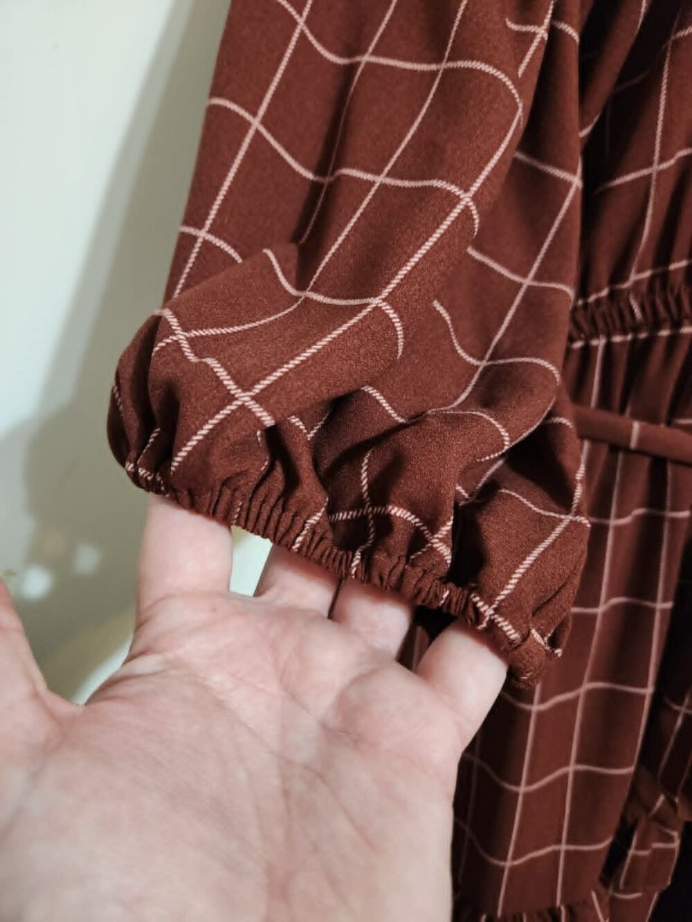 LC Lauren Conrad Dress XL NWT Brown Plaid Peter Pan Collar Cottagecore Ruffle - Picture 5 of 7